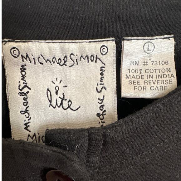 Vintage Y2K Michael Simon‎ Lite Black Cotton Knit Embroidered Cardigan Top Large - Picture 2 of 5
